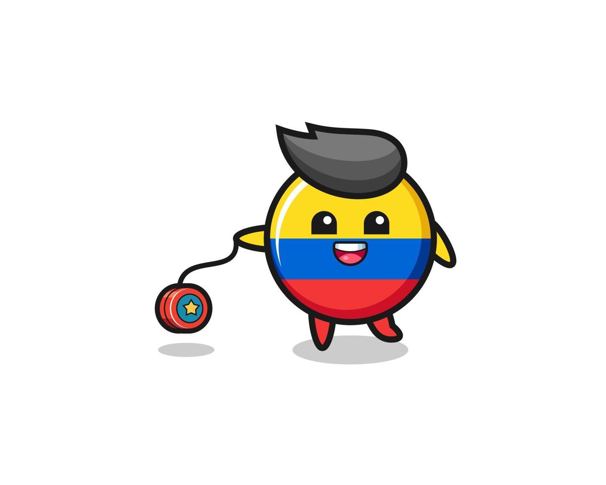 dessin animé du drapeau colombien mignon jouant un yoyo vecteur