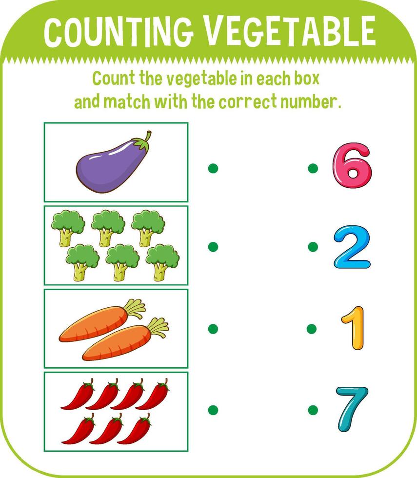 modèle de jeu mathématique avec comptage de légumes vecteur