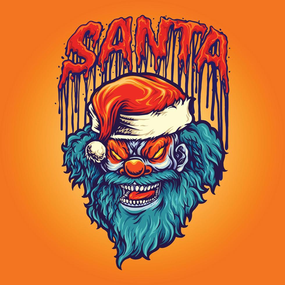 illustrations de mascotte de joyeux noël clown effrayant vecteur