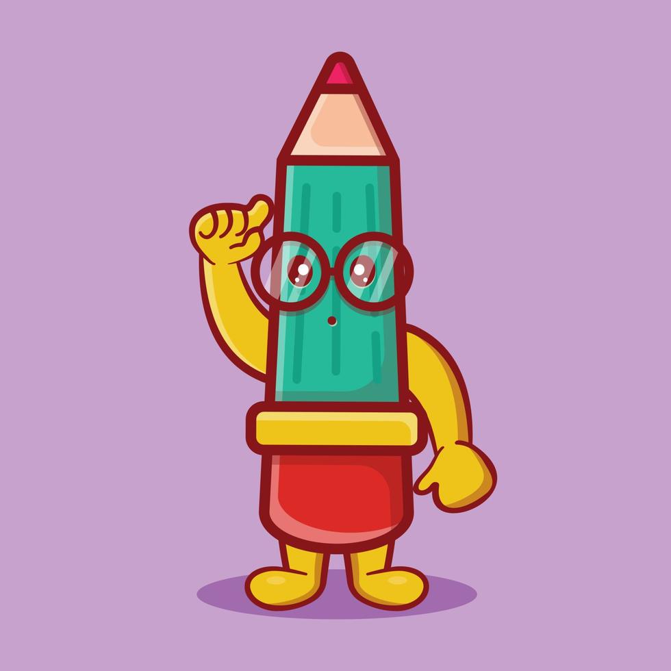 dessin animé isolé mascotte crayon génie dans un style plat vecteur