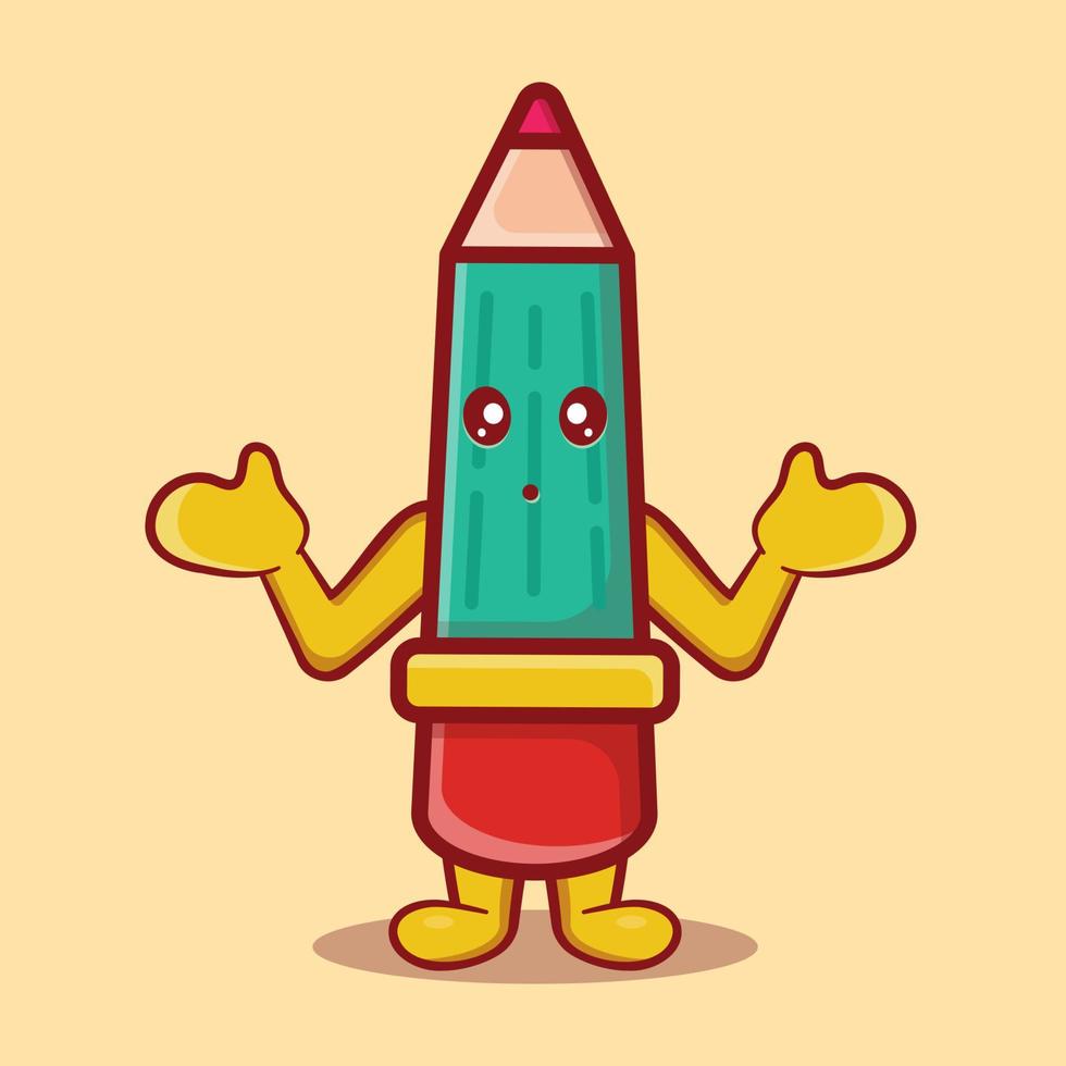 mascotte de crayon avec dessin animé isolé expression confuse dans un style plat vecteur
