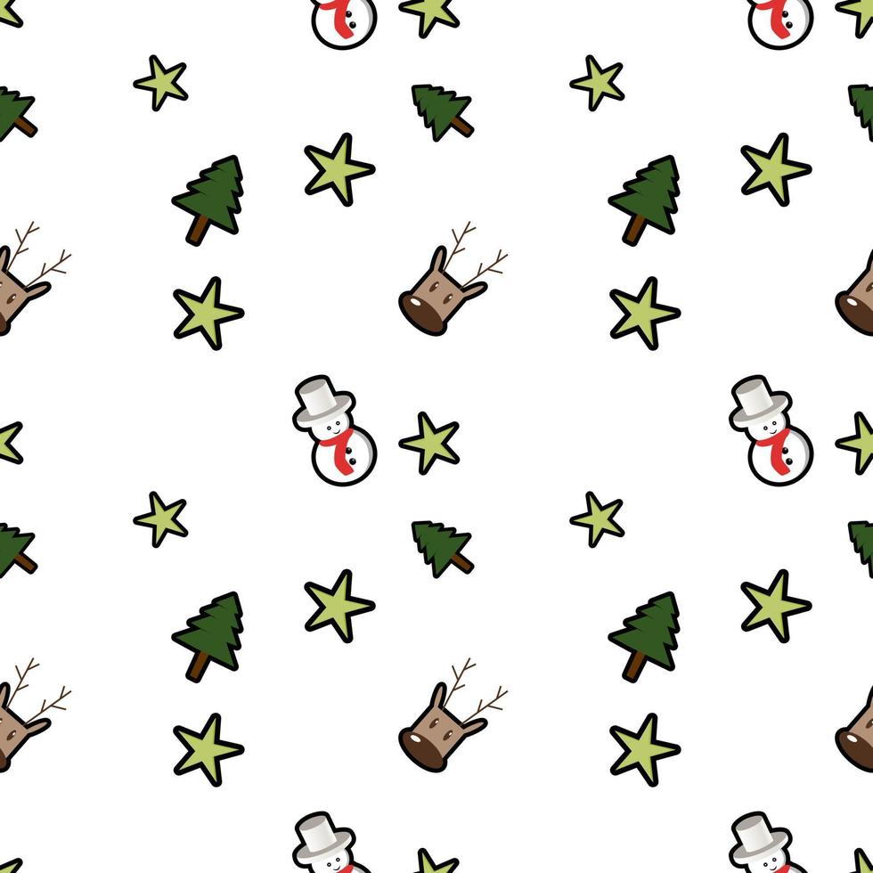 tête de cerf, étoiles, bonhomme de neige, arbre de Noël sans soudure de fond. parfait pour les projets de conception de tissus de vacances d'hiver, d'emballages-cadeaux, de scrapbooking, de cartes de voeux. vecteur