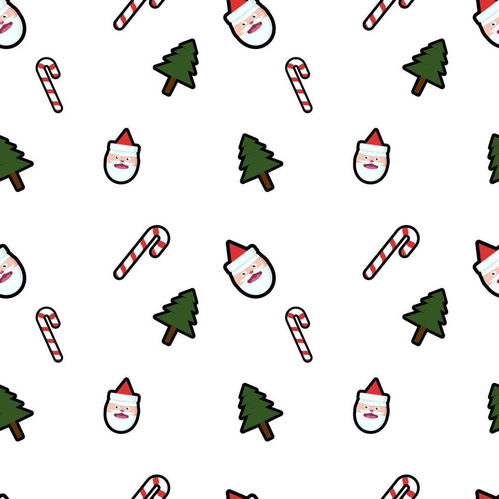 arbre de Noël, tête de santa, canne en bonbon sans soudure de fond. parfait pour les projets de conception de tissus de vacances d'hiver, d'emballages-cadeaux, de scrapbooking, de cartes de voeux. vecteur