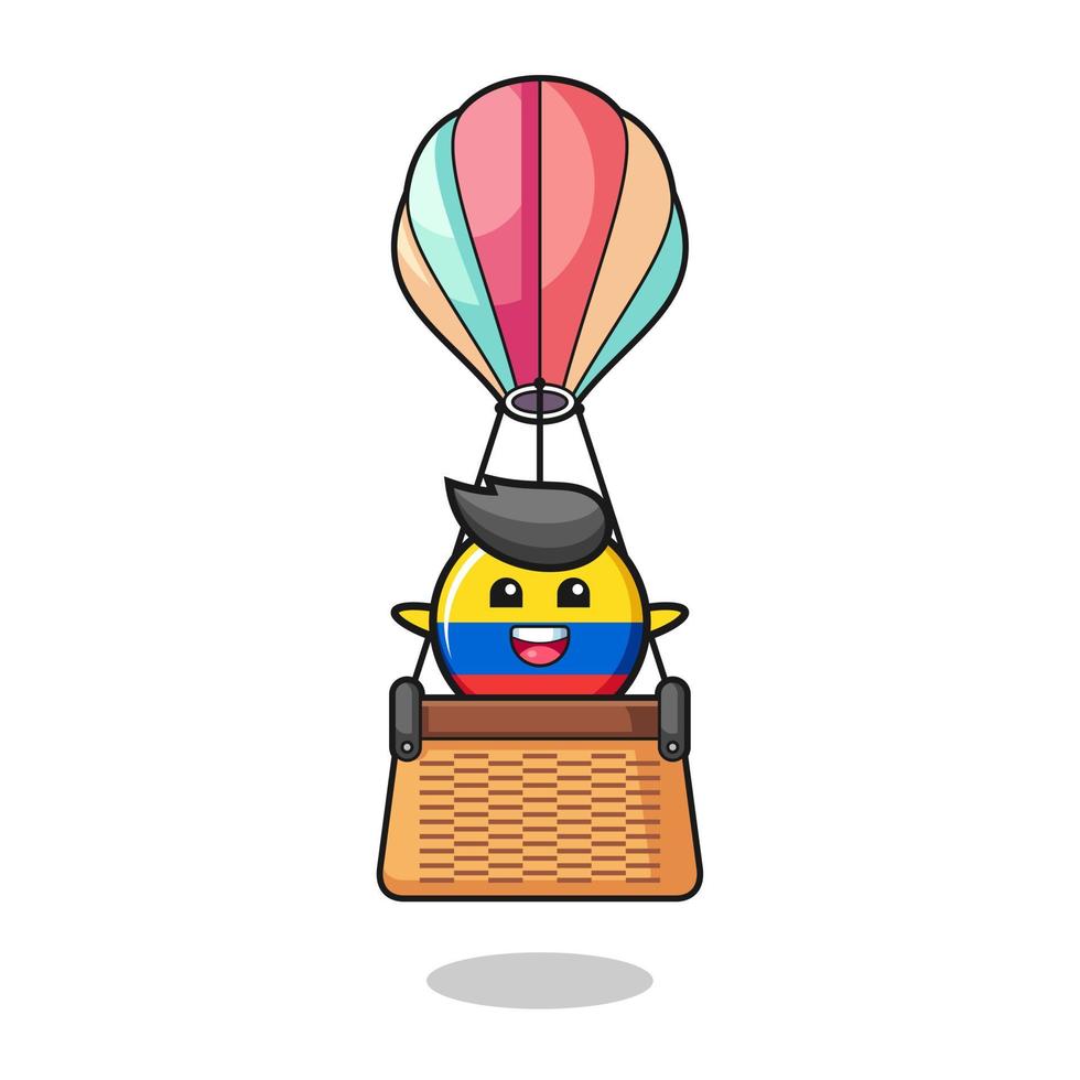 Mascotte du drapeau colombien chevauchant une montgolfière vecteur
