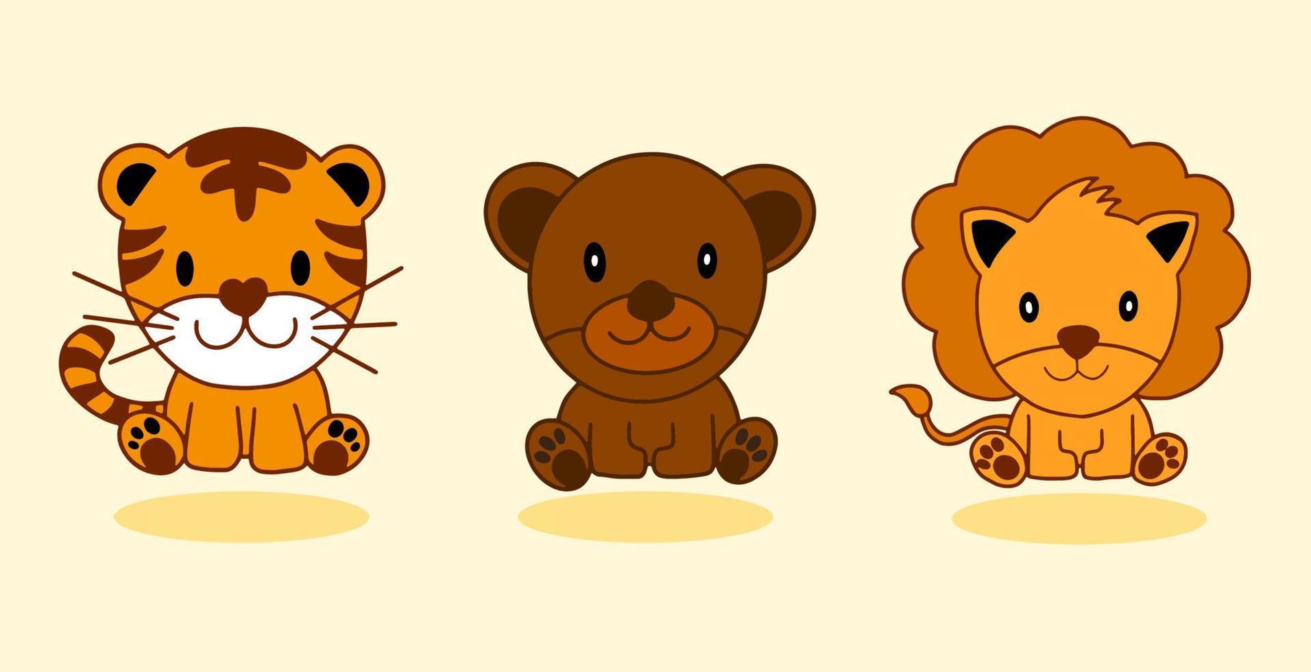 ensemble de personnage animal avec tigres ours lion illustrateur mignon vecteur