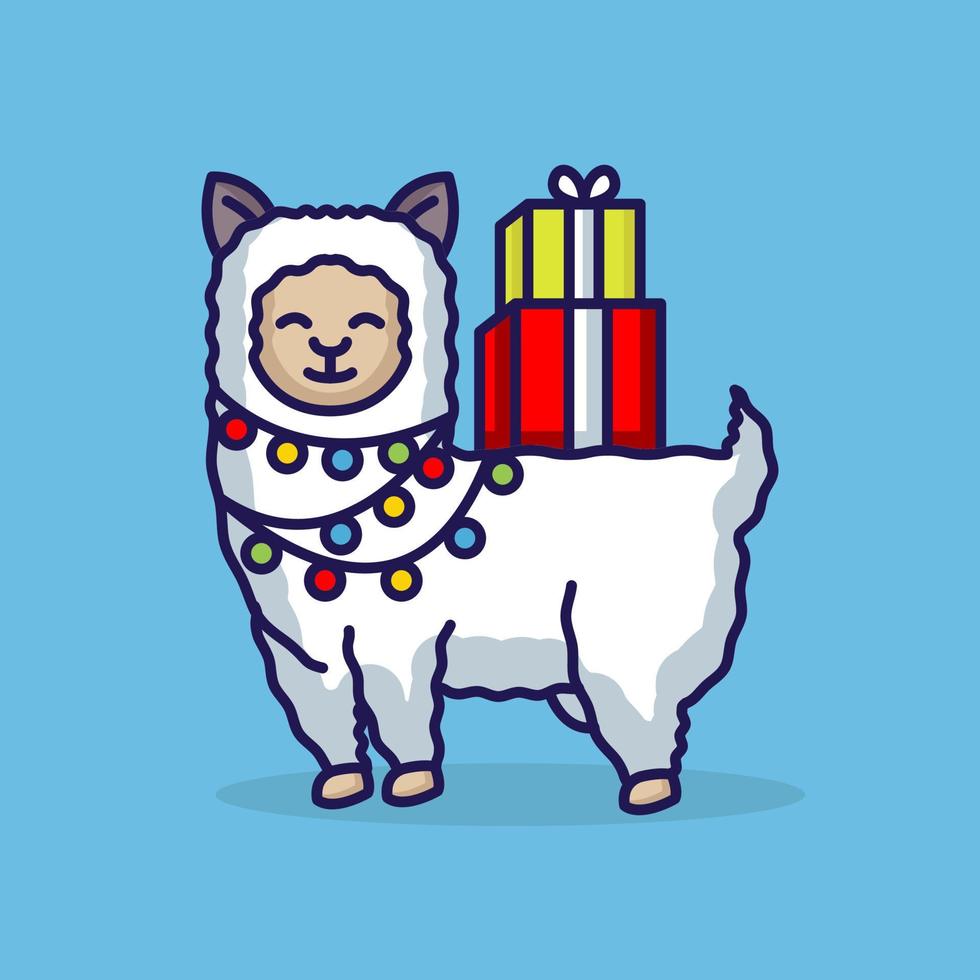 lama de noël mignon vecteur