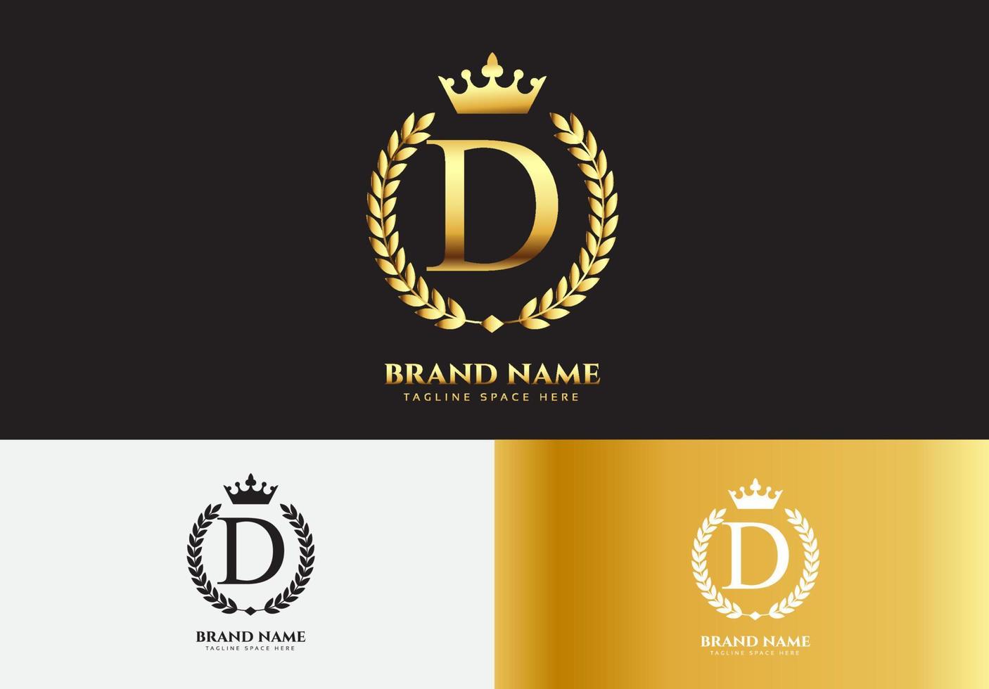 lettre d concept de logo de couronne de luxe en or vecteur