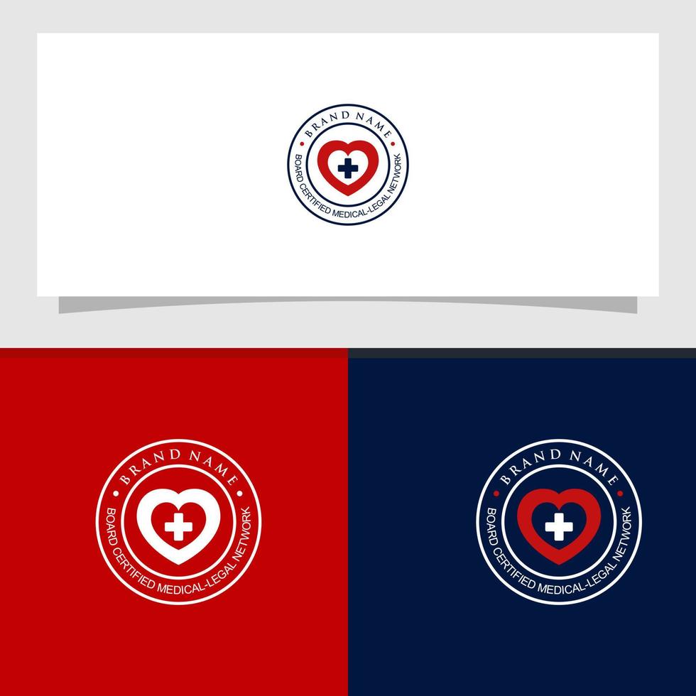modèle de logo médical et soins de santé avec signe de croix et coeur vecteur