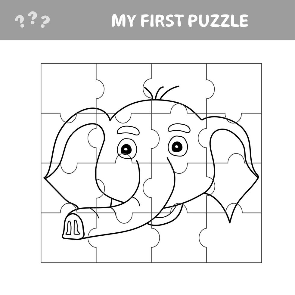 jeu de papier éducatif facile pour les enfants. puzzle enfant simple avec tête d'éléphant drôle vecteur