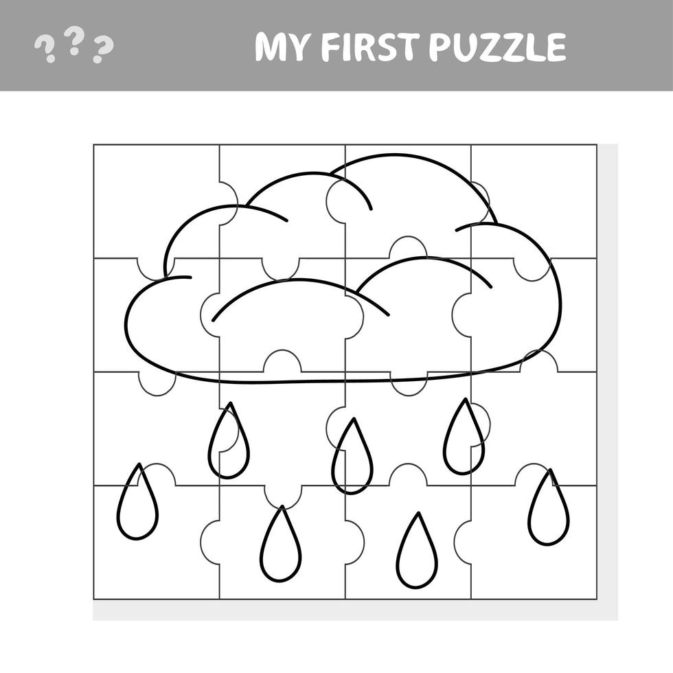 puzzle. nuage de pluie en style dessin animé, jeu éducatif pour les enfants d'âge préscolaire vecteur