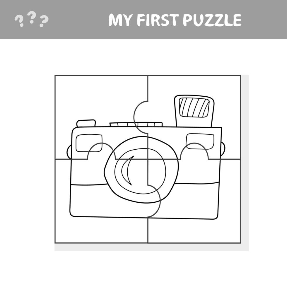 appareil photo avec un objectif. jeu de papier éducatif pour les enfants d'âge préscolaire. puzzle vecteur