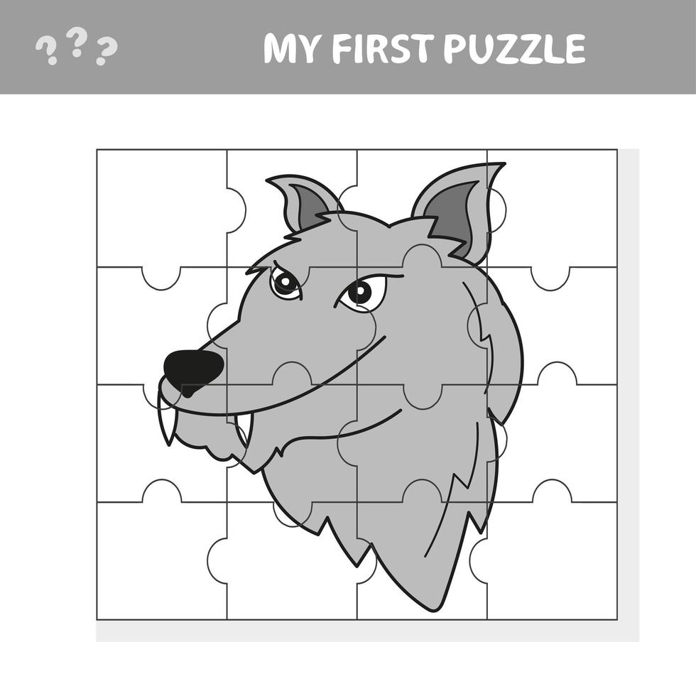 jeu de puzzle vectoriel pour les enfants. puzzle avec le loup. jeu de puzzle pour enfant.