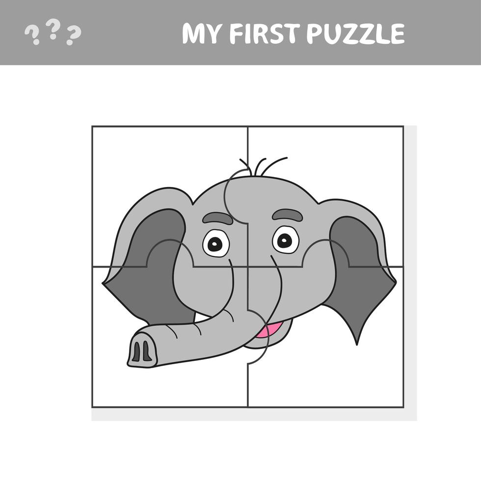 jeu de papier éducatif facile pour les enfants. puzzle enfant simple avec tête d'éléphant drôle vecteur