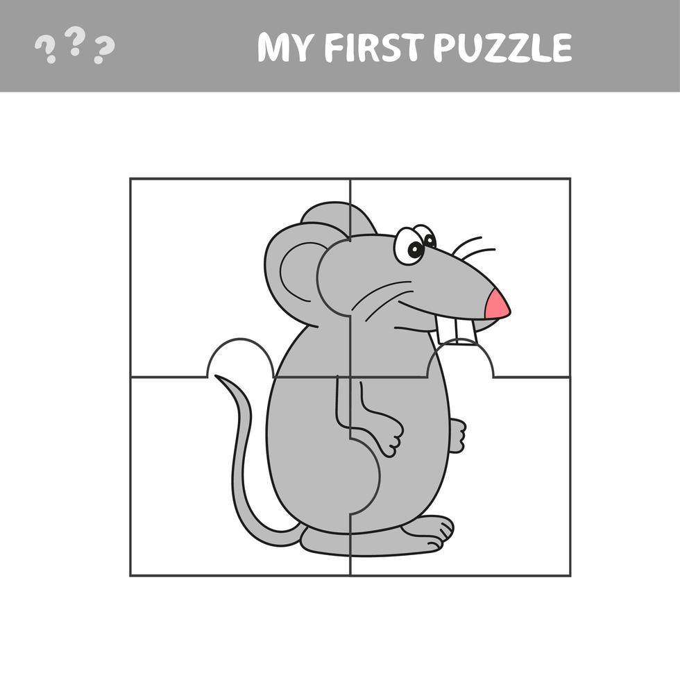jeu de papier éducatif pour enfants, souris, rat. mon premier puzzle vecteur