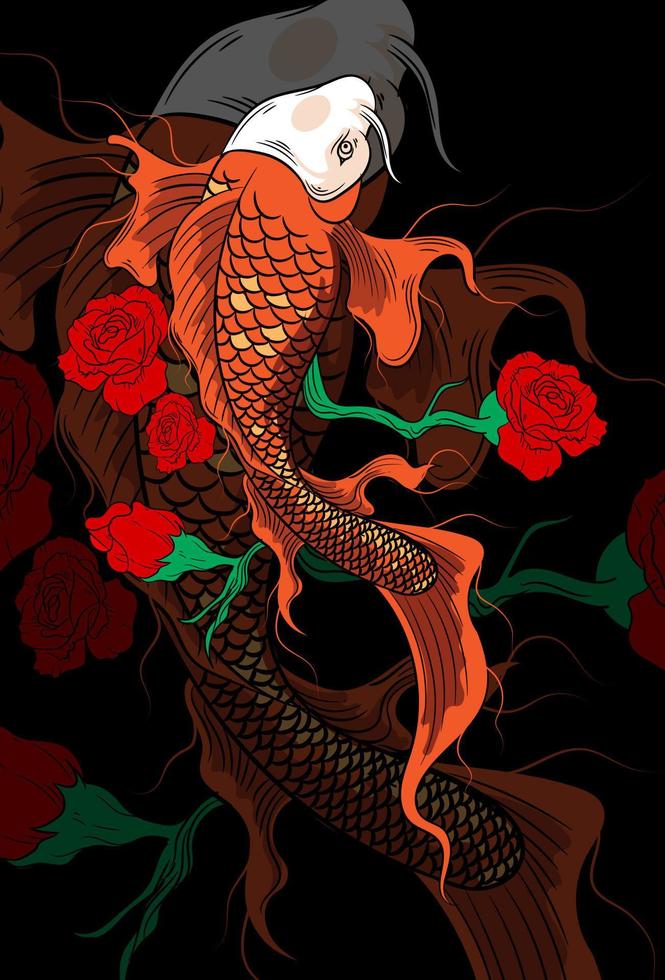 poisson avec illustration vectorielle de fleur rose vecteur