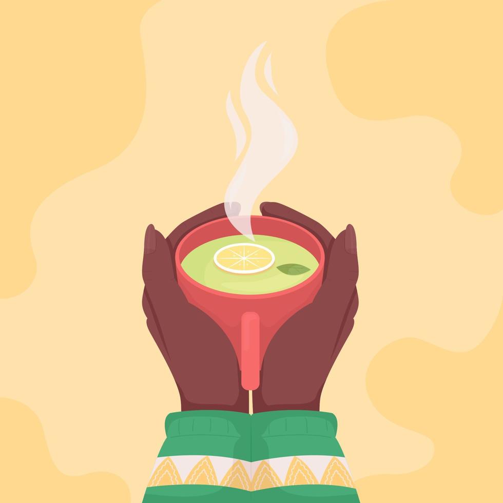 Prendre une tasse de thé au citron vert télévision vector illustration couleur