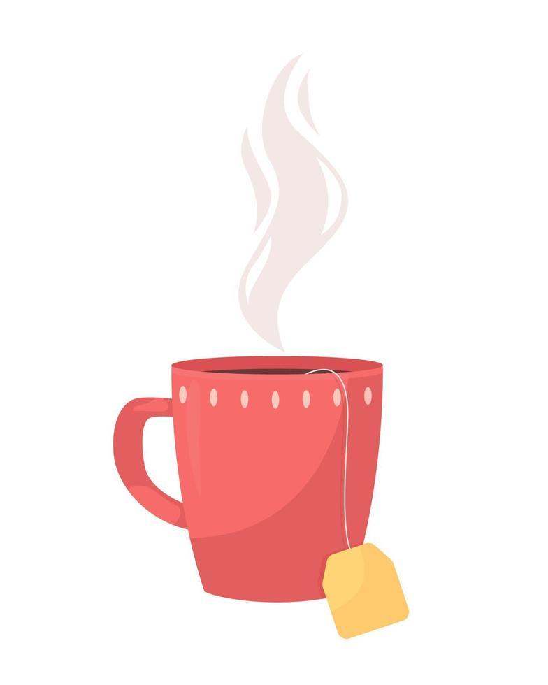mug rouge avec un objet vectoriel de couleur semi-plat de thé chaud