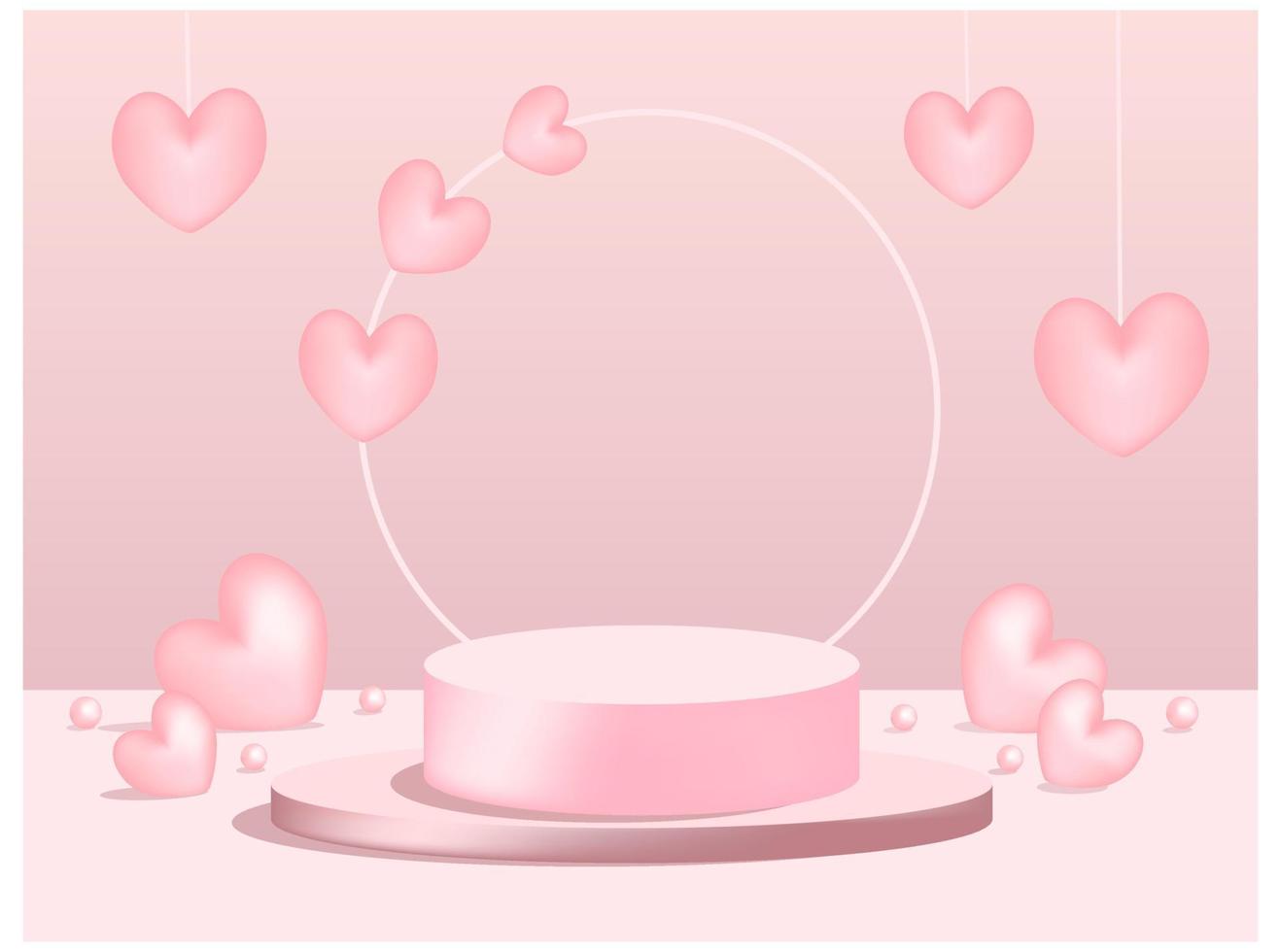 Podium de la Saint-Valentin de produits d'arrière-plan 3D dans la plate-forme d'amour. pour la présentation, la maquette, l'affichage des produits cosmétiques. illustration vectorielle. vecteur