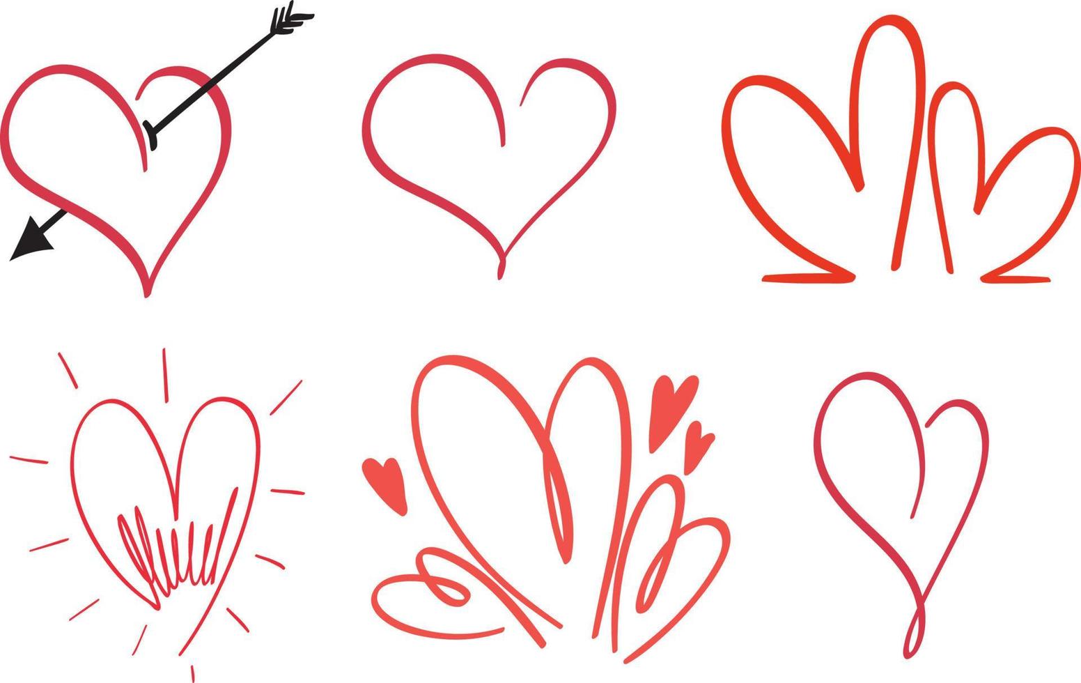 ensemble de différents motifs de coeur dans le style doodle vecteur