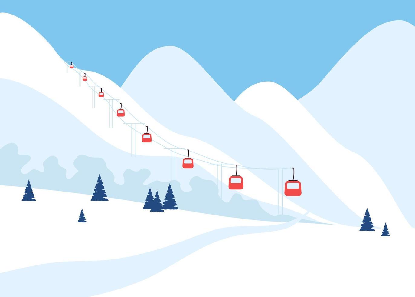 station de neige en montagne avec ascenseur, paysage de pente hivernale. mode de vie sain, loisirs de plein air, sport. illustration vectorielle vecteur