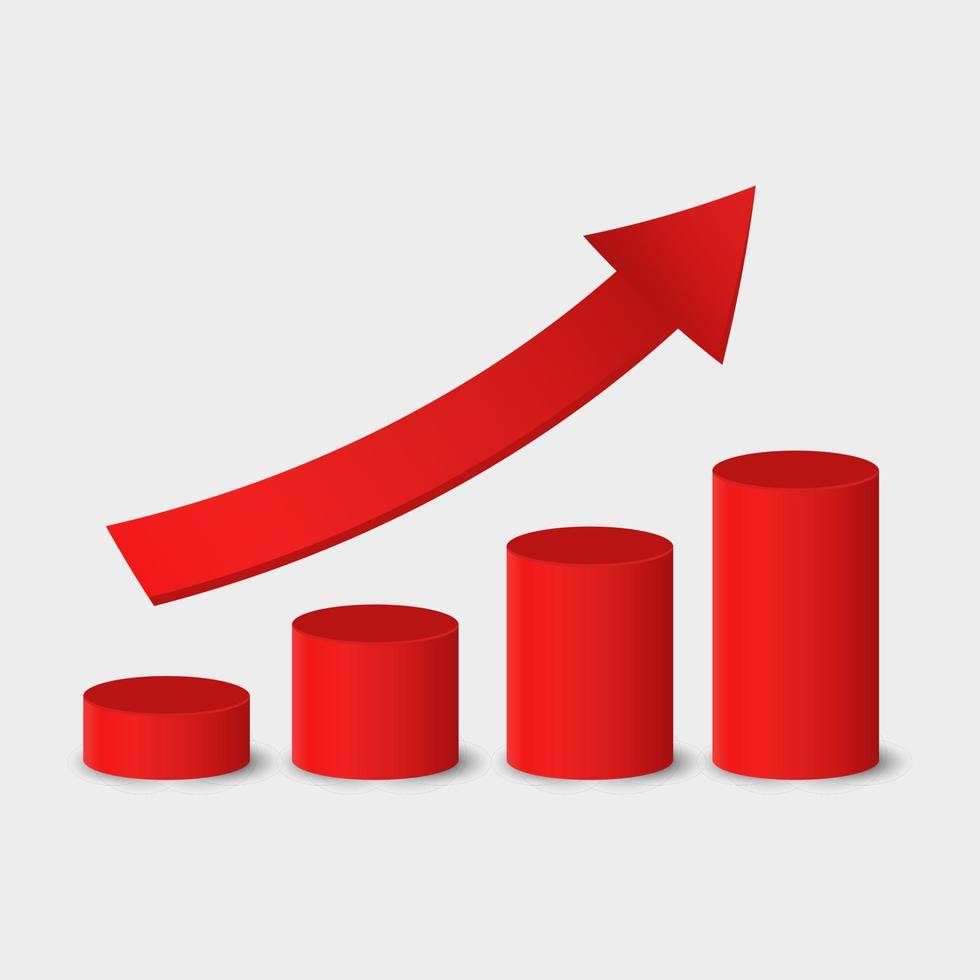 Graphique réaliste 3D vers le haut. graphique statistique de la flèche rouge vers le haut. les affaires grandissent. conception de vecteur