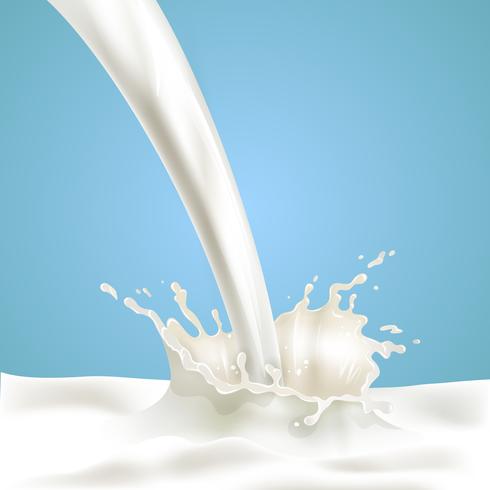 Verser le lait avec affiche publicitaire splash vecteur