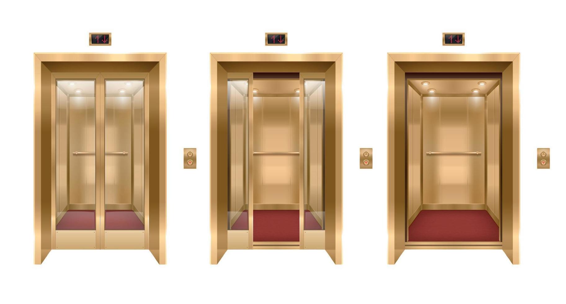 ensemble de porte d'ascenseur doré vecteur