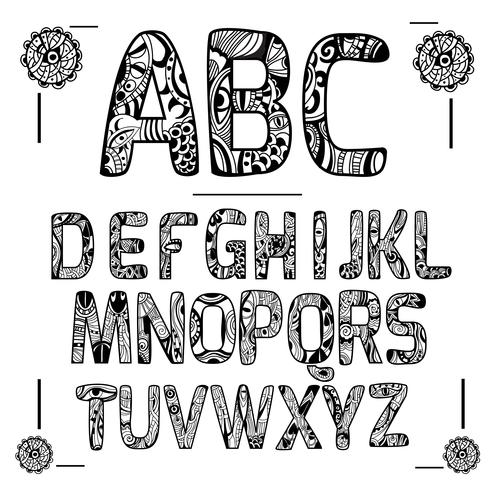 Zentangle Alphabet Noir vecteur