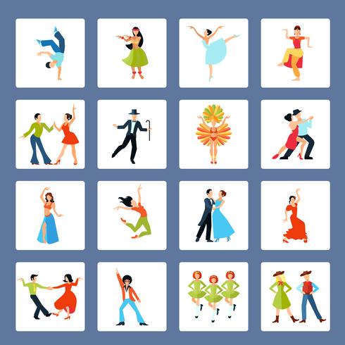 Divers styles de danse icônes plats vecteur