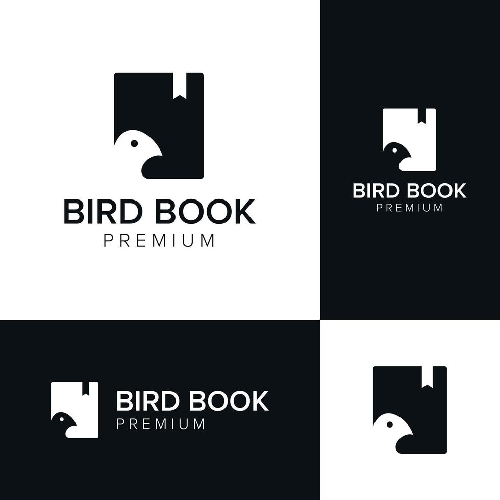 oiseau livre espace négatif logo icône modèle vectoriel
