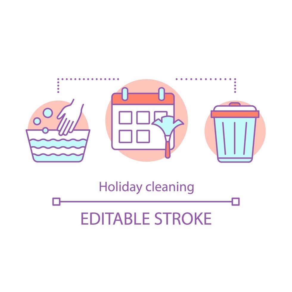 icône de concept de nettoyage de vacances. illustration de fine ligne d'idée de services de nettoyage. nettoyage de printemps. le lavage des vêtements. entretien de la maison. Entretien ménager. dessin de contour isolé de vecteur. trait modifiable vecteur