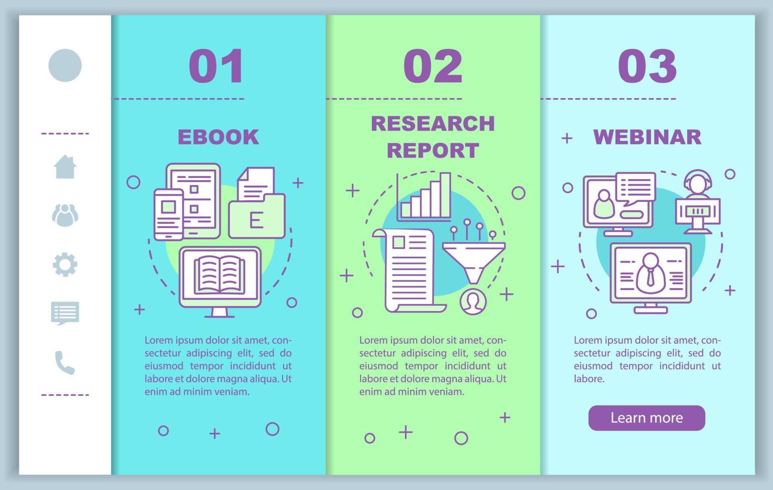 contenu de considération intégration du modèle vectoriel de pages Web mobiles. livre électronique. idée d'interface de site Web de smartphone réactif avec des illustrations linéaires. écrans d'étape pas à pas de page Web. notion de couleur