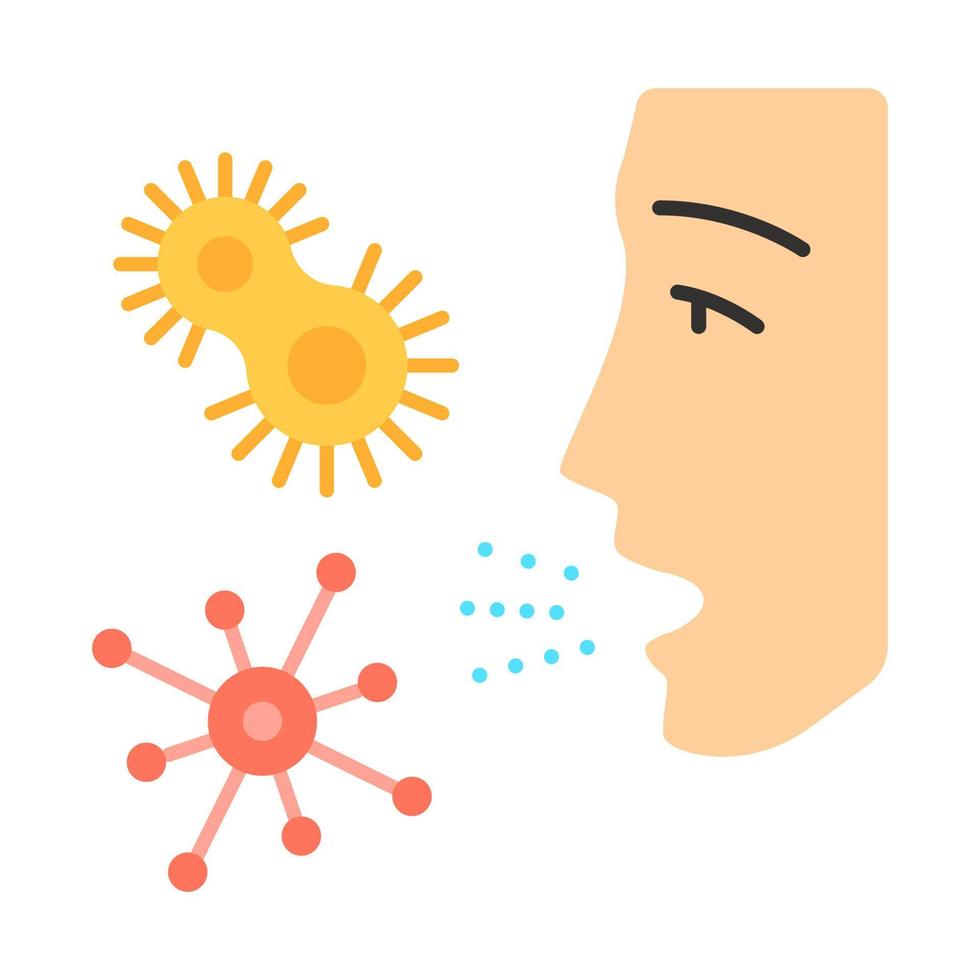 Icône de couleur grandissime design plat allergie à la poussière. réaction allergique aux bactéries. inhalation d'agents pathogènes. maladies protozoaires. rhumes. infections respiratoires dans l'air. illustration vectorielle vecteur