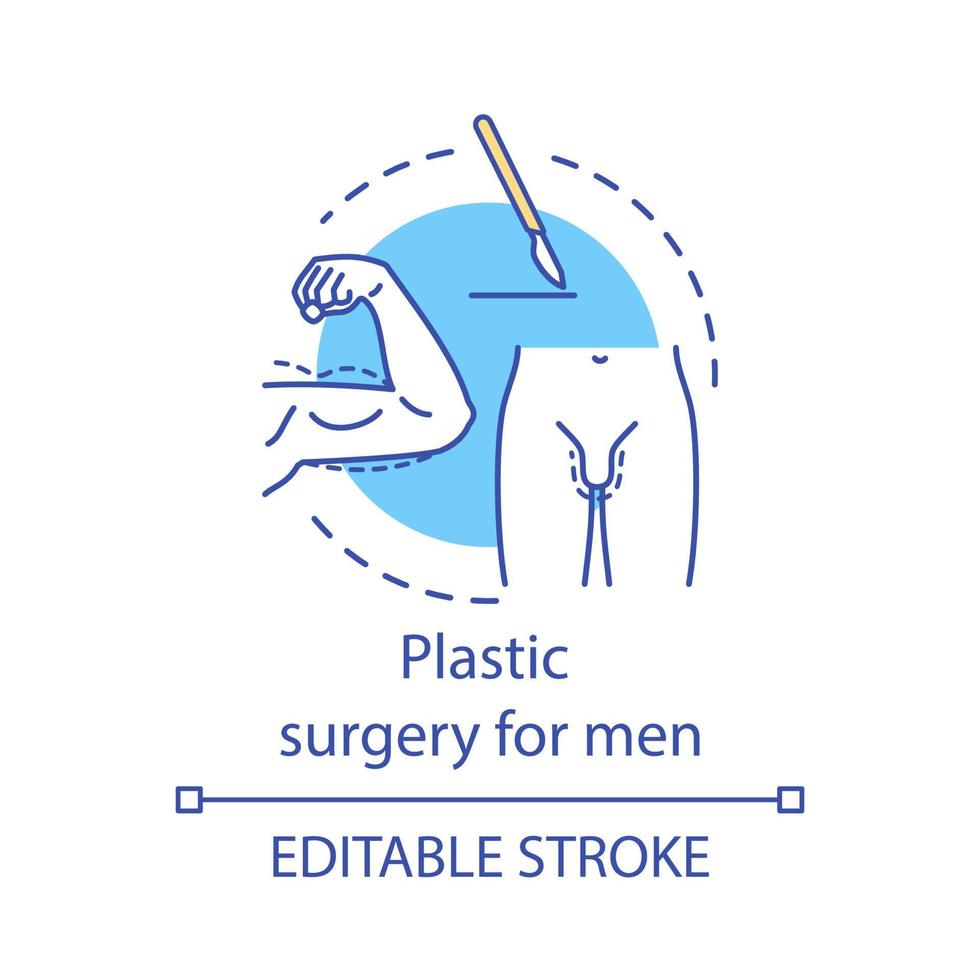 chirurgie plastique pour l'icône de concept d'hommes. illustration de fine ligne d'idée d'amélioration du corps. interventions chirurgicales. reconstruction de l'apparence. dessin de contour isolé de vecteur. trait modifiable vecteur