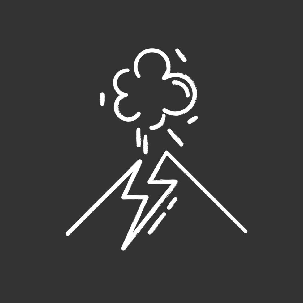 icône de craie d'éruption volcanique. énergie géothermique. explosion de volcan actif. catastrophe géologique. zone à risque sismique. émission de fumée et de cendres de la montagne. illustration de tableau de vecteur isolé