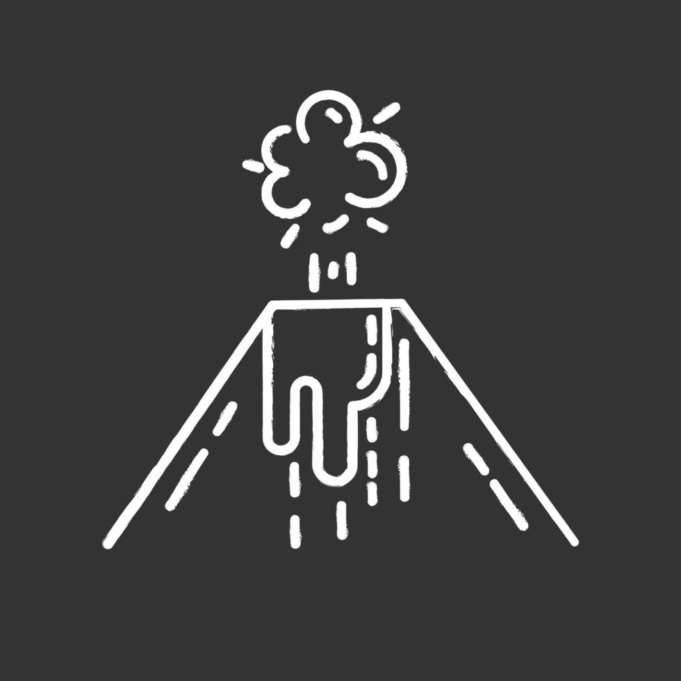 icône de craie d'éruption volcanique. émission de fumée, de cendres et de lave du volcan. explosion de l'énergie géothermique. risque sismique. catastrophe géologique. catastrophe naturelle. illustration de tableau de vecteur isolé