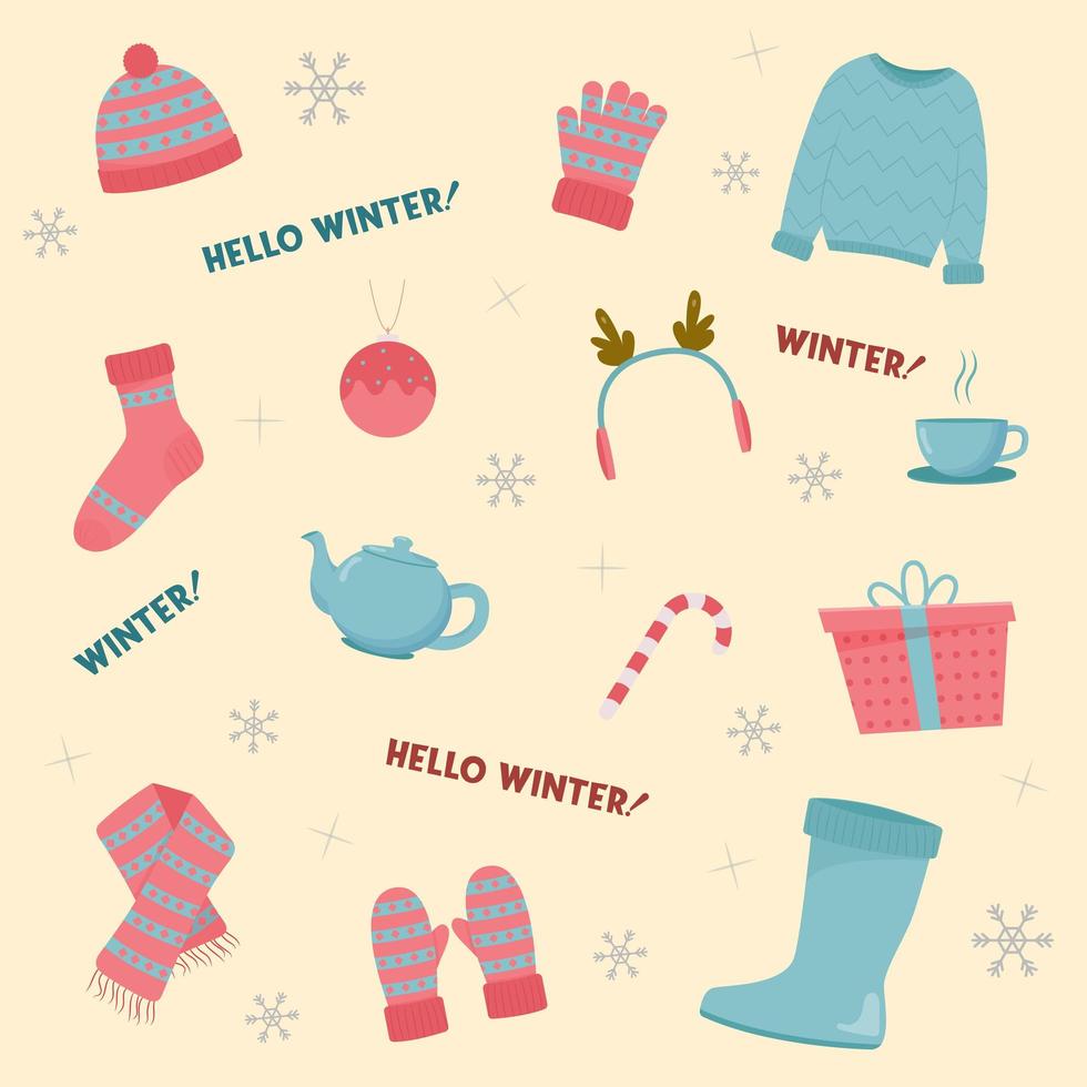 bel ensemble de vêtements d'hiver, superbe design pour tous les usages. illustration vectorielle plane vecteur