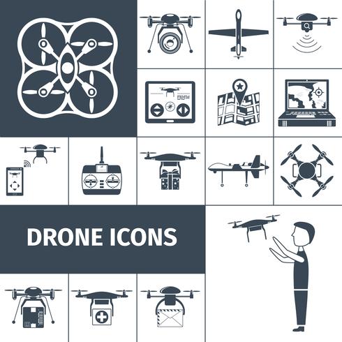 icônes de drone noir vecteur