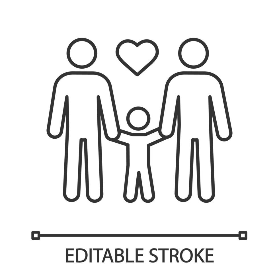 icône linéaire de famille gay. illustration de la ligne mince. deux papas avec enfant. parentalité de même sexe. parents LGBT. deux hommes avec un enfant. adoption homosexuelle. symbole de contour. dessin de contour isolé de vecteur. trait modifiable vecteur