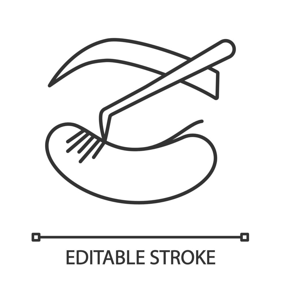 icône linéaire d'extension de cils individuelle classique. illustration de la ligne mince. cils simples. coussinets d'extension de cils. patchs en papier pour cils. symbole de contour. dessin de contour isolé de vecteur. trait modifiable vecteur