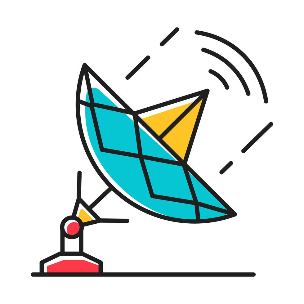 icône de couleur de l'industrie des télécommunications. diffusion mondiale et télécommunication par satellite. flux d'informations. nouvelles et médias. signal radio, ondes de fréquence illustration vectorielle isolée vecteur