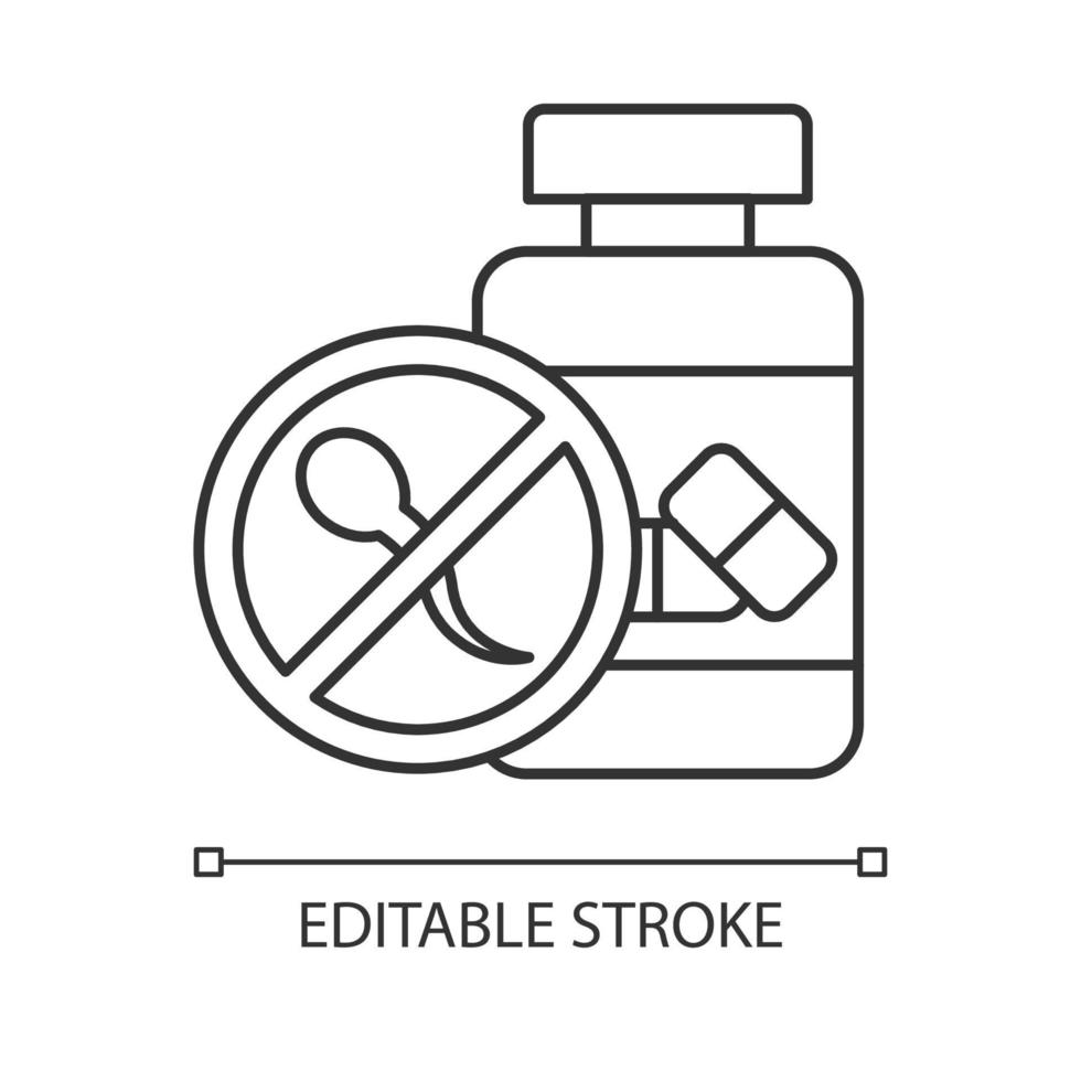 icône linéaire de contrôle des naissances. contraceptif oral. soins de santé féminins. prévention des grossesses non désirées. des médicaments. illustration de la ligne mince. symbole de contour. dessin de contour isolé de vecteur. trait modifiable vecteur