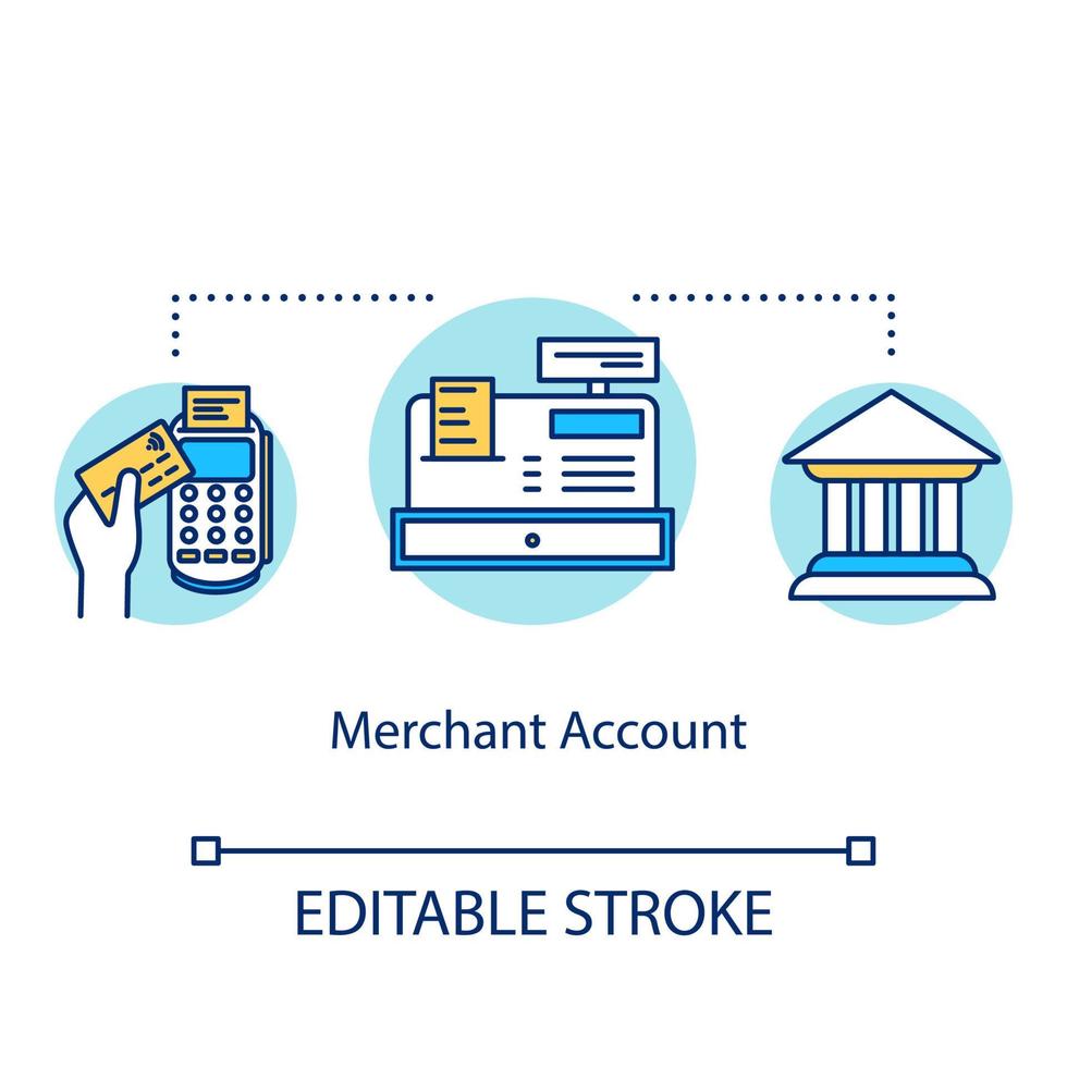 icône de concept de compte marchand. illustration de ligne mince idée de transaction de paiement. opération bancaire. Carte de crédit / débit. transfert financier. dessin de contour isolé de vecteur. trait modifiable vecteur