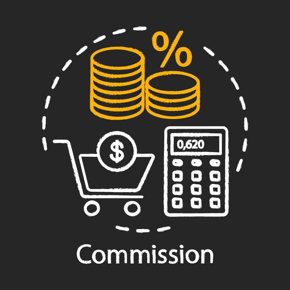 icône de craie de commission. frais payés à l'employé.taxes, frais. pourcentage d'argent. rémunération, paiement des services. faire des transactions. frais de service. illustration de tableau de vecteur isolé