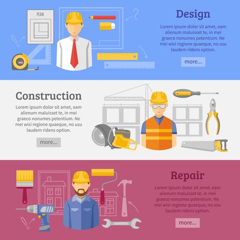Jeu de bannières horizontales concept travaux de construction vecteur