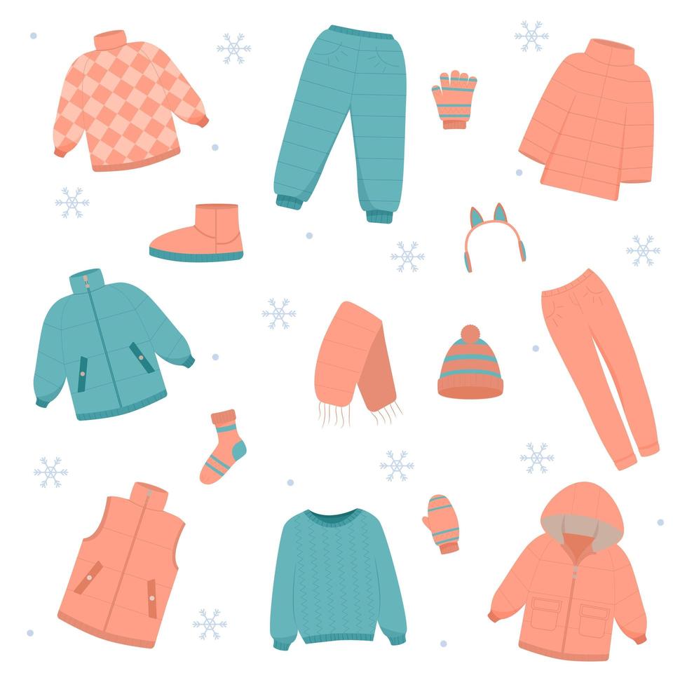 bel ensemble de vêtements d'hiver, superbe design pour tous les usages. illustration vectorielle plane vecteur