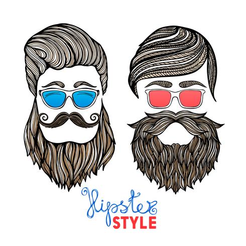 Hipsters têtes lunettes colorées griffonnent vecteur