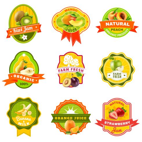 Fuits Emblem Labels set Couleur vecteur