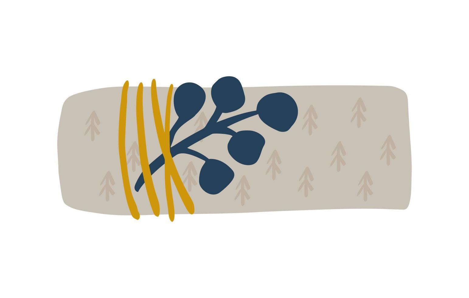 vecteur simple dessiné à la main de boîte-cadeau scandinave avec branche. jolie illustration de Noël. élément pour les vacances nouvel an, anniversaire