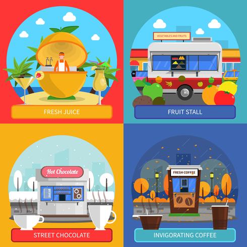 Street Food Concept Icons Set vecteur